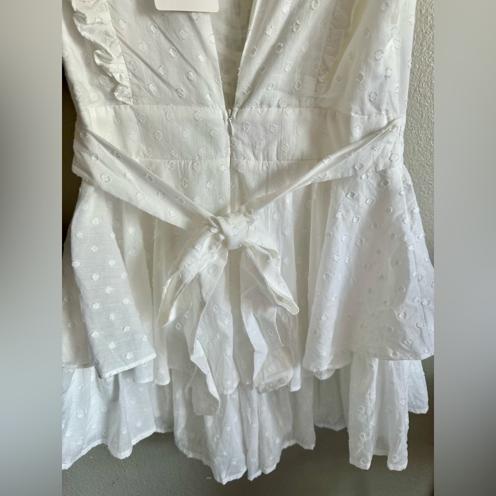 Vici White Cotton Crochet Ruffle Romper - Picture 6 of 7